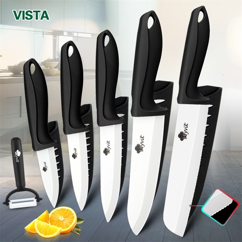 Ceramic knife kitchen 3 4 5 6 inches chef cooking setpeeler white zirconia blade multi-color handle high-quality 241220