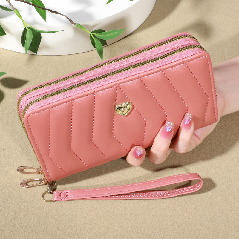 Chic Faux Leather Wallet Double Zipper Security Coin Purse & Card Slots - Fashionable Wristband Clutch For Everyday