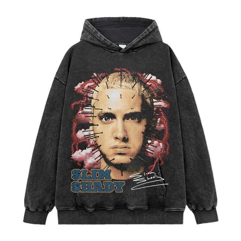 Men's Wear Loose Fitting Suit Printed Short T-Shirt Washed And Worn Long Sleeved Loose Hooded Sweatshirt For Men