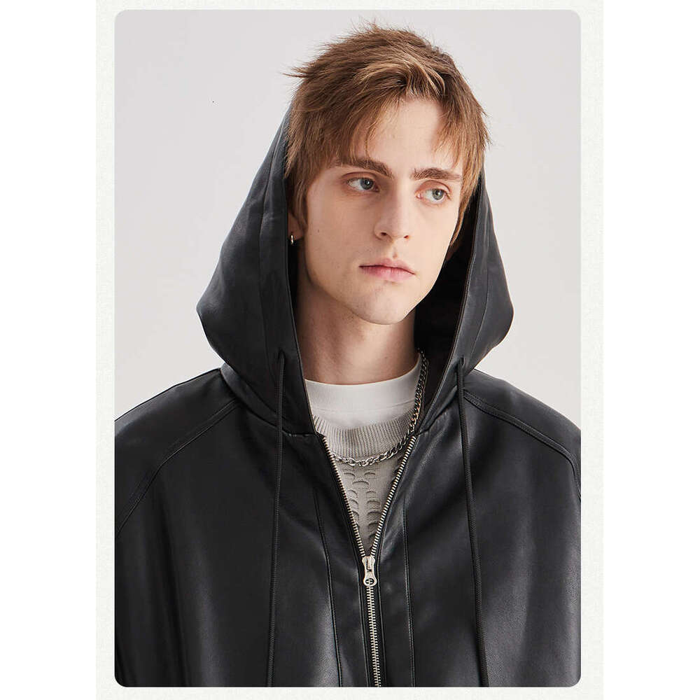 Wear Hooded Cotton Jacket Winter High End Trendy Thickened Warm Loose Zipper Leather Men's Coat
