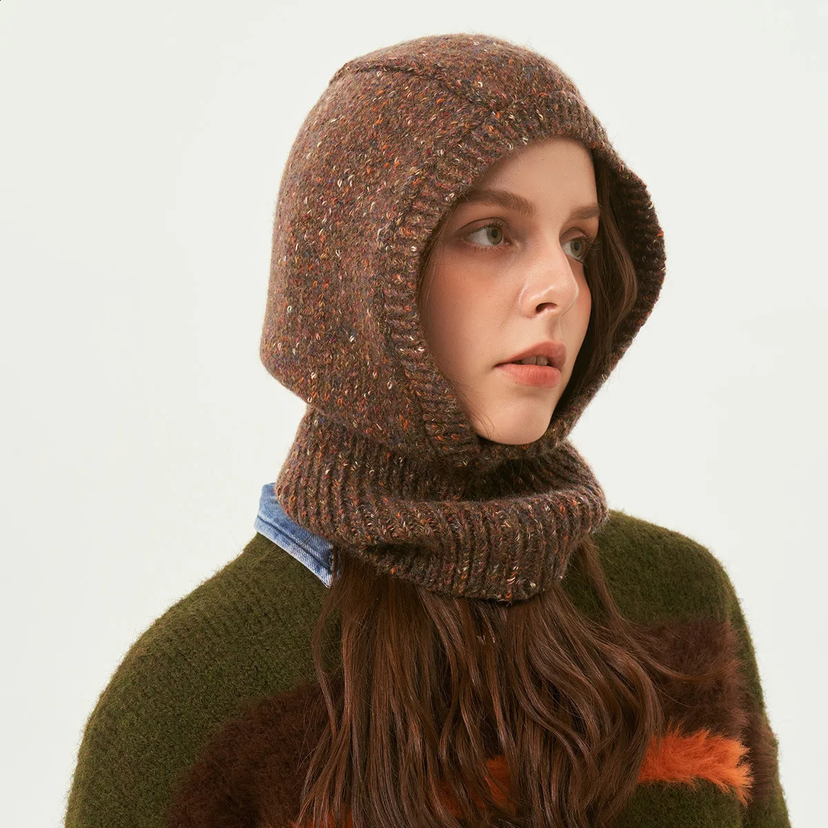 Women Knitted Hooded Caps Winter Wool Balaclava Hat Outdoor Warm Hats One-Piece Neck Collar Beanies Cap Gorras Para Mujer 241214