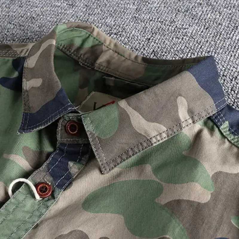 Mens camouflage cargo shirt made of high-quality and durable cotton suitable for outdoor hiking daily military casual pocket bra W241223