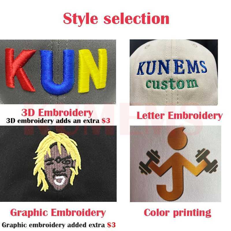 Caps Hats KUNEMS custom snap cap splicing color embroidery hip-hop cap for men and women DIY design printing cap unisex wholesale H241223