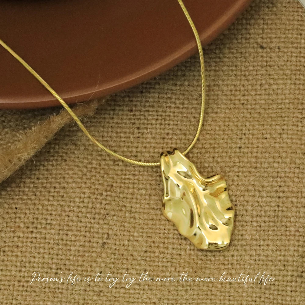 925 sterling silver 18k gold plated Round Snake Chain irregular pendant necklace 241220