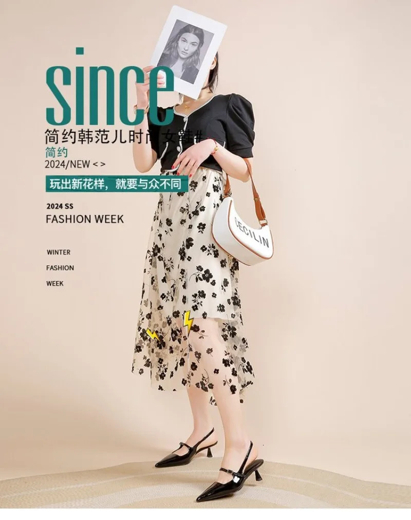 2024 Summer Womens Sandals French High Heels Pointed Toe Temperament Baotou OneBuckle Back Empty 241213
