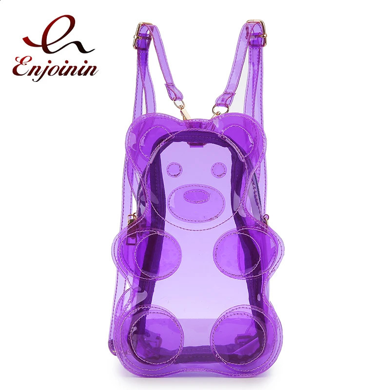 Novelty Glitter Transparent Bear Shaped Women Mini Backpack Kawaii Girls Clear Purses and Handbags Female Jelly Crossbody Bag 241223