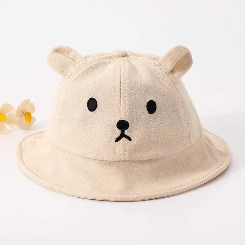 Caps Hats Cute Bear Baby Bucket Hat with Ears Boys and Girls Cotton Children Sun Outdoor Summer Panama H241223OAOO