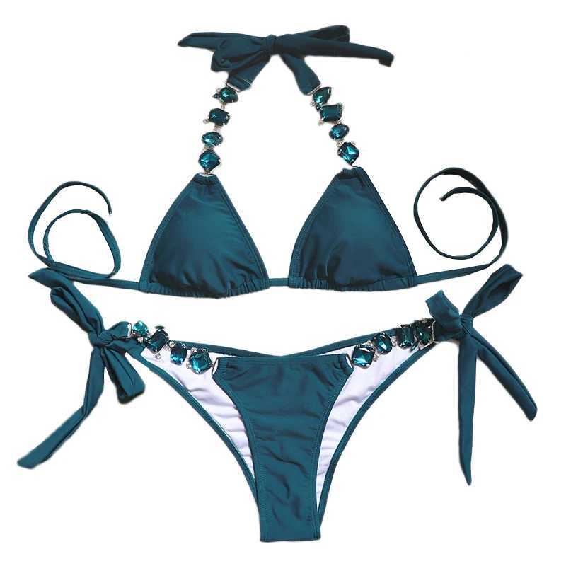 New in Luxury Rhinestone Swimwear Women 2024 New Sexy Thong String Bikini Set Summer Bathing Suit Beach Wear 2 Piece SwimsuitXJ241223