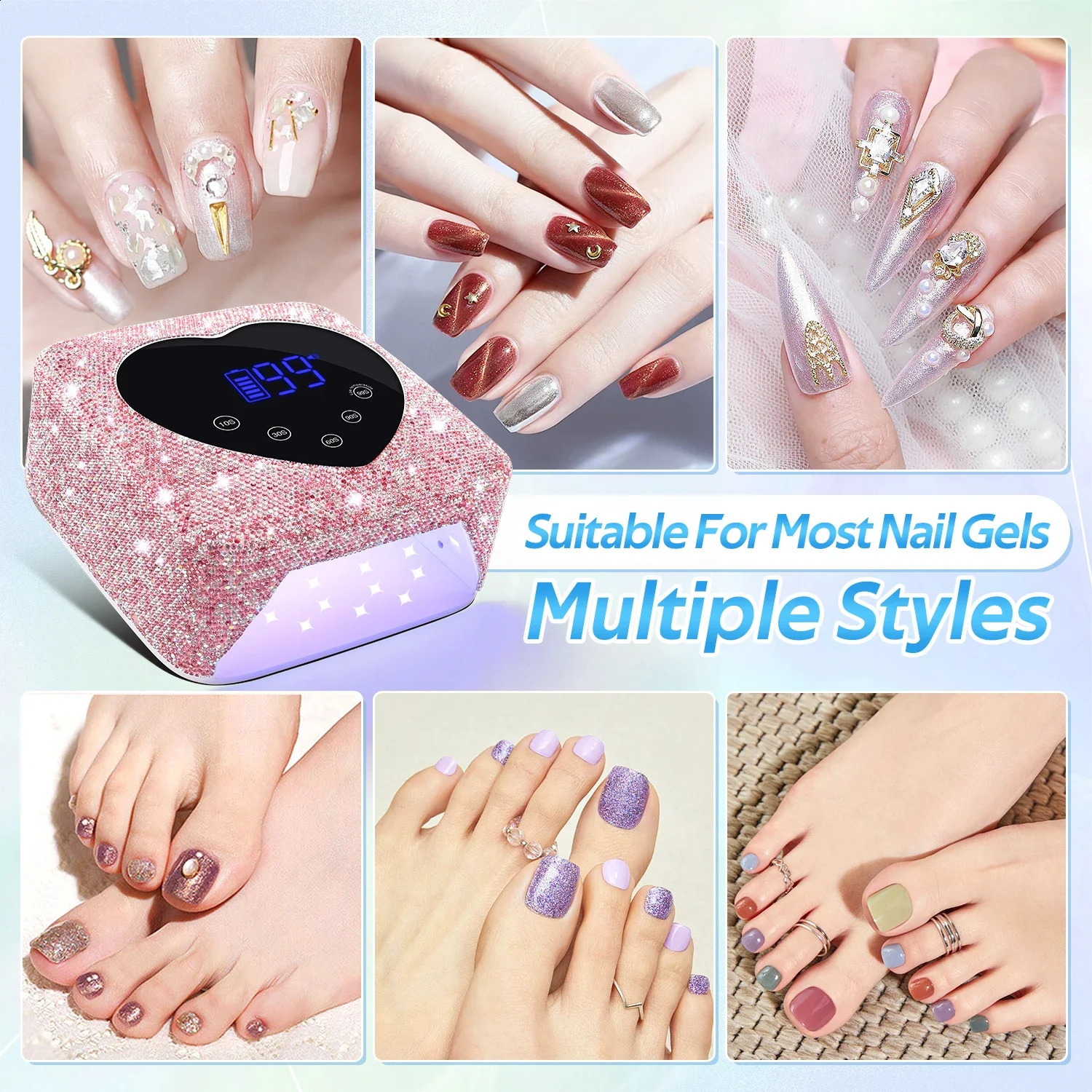 72W Cordless UV Nail Lamp Rechargeable 30 LEDs Nail Dryer with 5 Timer Settings UV Cabin Manicure Light for Nails Nail Art Tools 241223