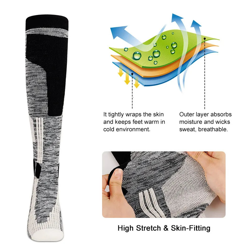 DAY WOLF Merino Wool Skiing Socks High Quality Professional Mens/Womens Outdoor Hiking Socks Thick Wool Hoop Warm Knee High Socks 241219