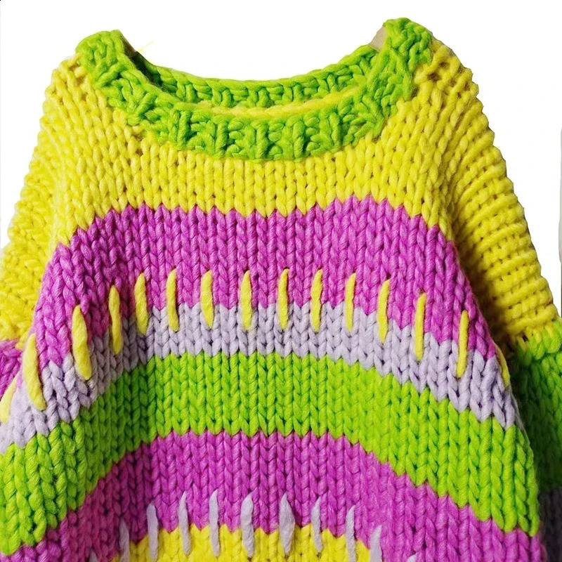 Thick Colorful Loose Fit Chunky Sweater Women Handmade Warm Pullover Winter Clothes 241223