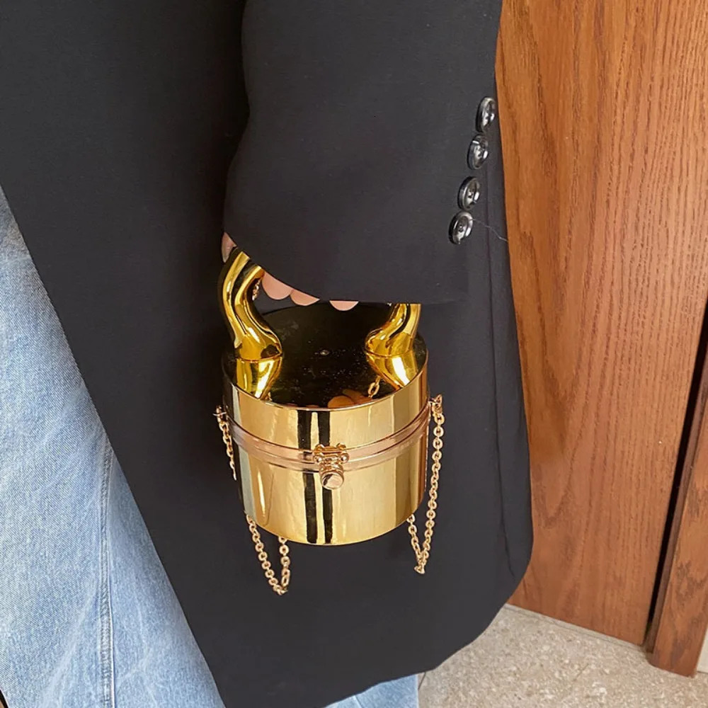 Gold Box Handbag Fashion Shiny Bag Party Evening High Quality Clutch Hand Bags For Women Metal Chain Messenger Purse