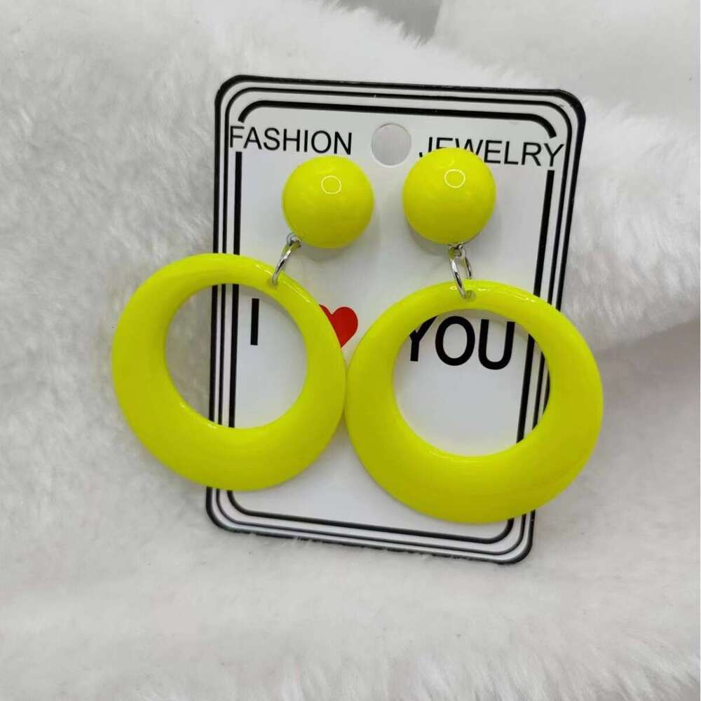 Small round plastic fluorescent earrings, party exaggerations, fashionable clothing, trendy