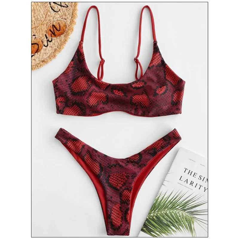 Sexy Bikini Set for Women Push Up Female Swimsuit Snakeskin Print Swimwear Swim Separate 2 Piece Brazilian Bathing Suit 2024XJ241223