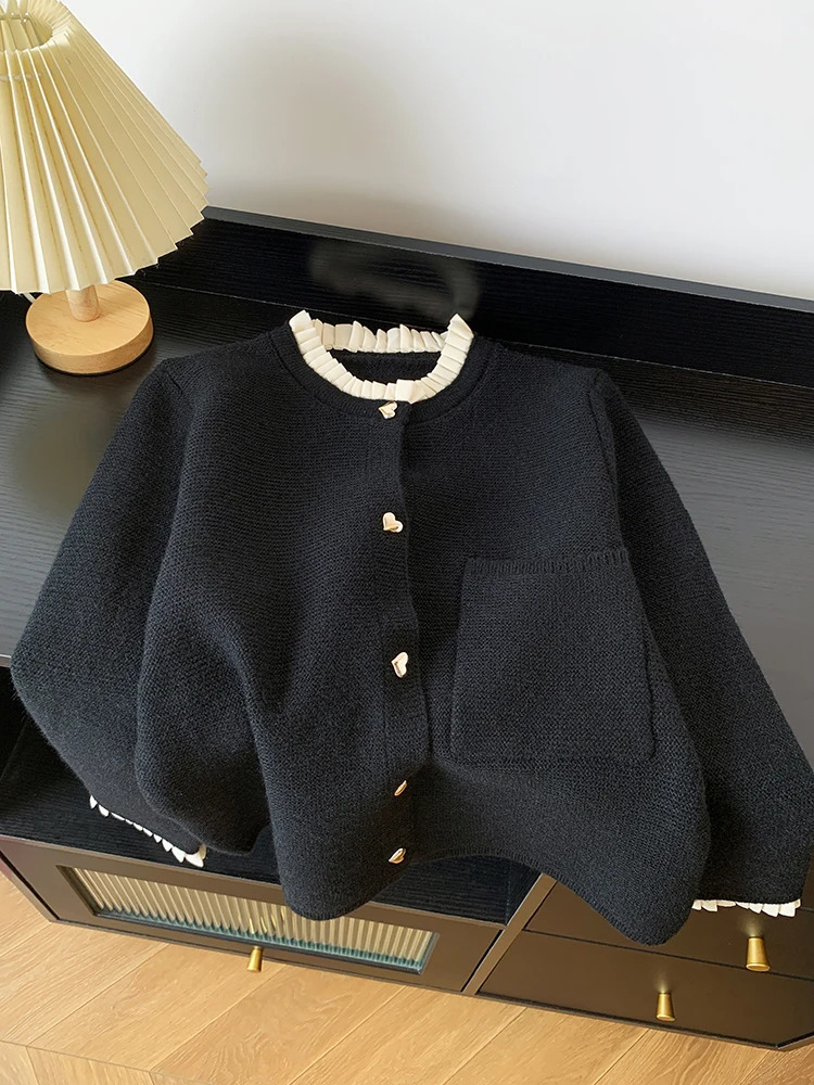 Womens Clothing 2024 Autumn Love Button Knitted Cardigan Jacket Lazy Style Sweet Fashion Sweater Tops 241220