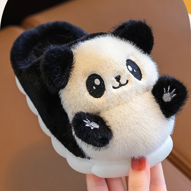 Cute Childrens Cartoon Panda Winter Slippers Comfortable Warm Cotton Shoes Boys Girls Indoor Home Fluffy Slippers 241223