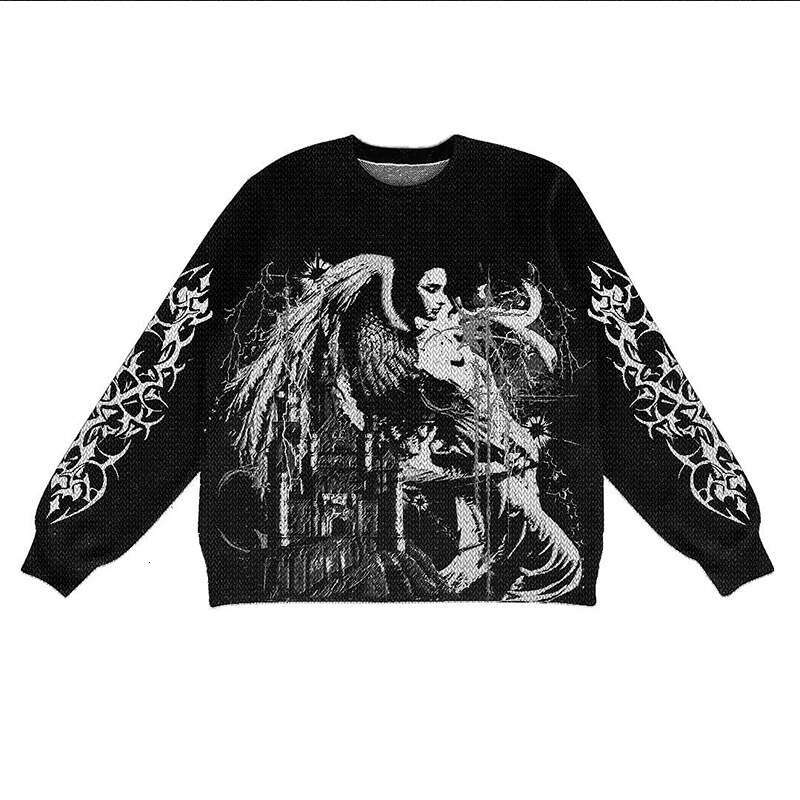new Gothic sweater print pattern Y2K loose clothing plus size Amazon