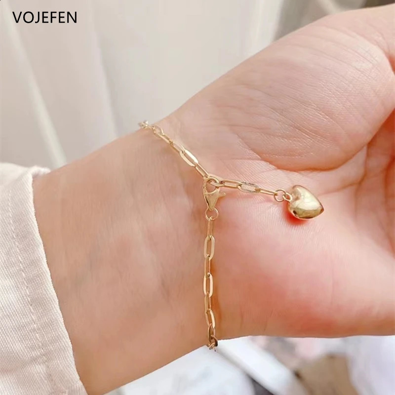 VOJEFEN AU750 Heart Pendant Bracelet Original 18K Pure Gold For Women Genuine Link Wrist Bracelets Fine Jewellery Gift 241220
