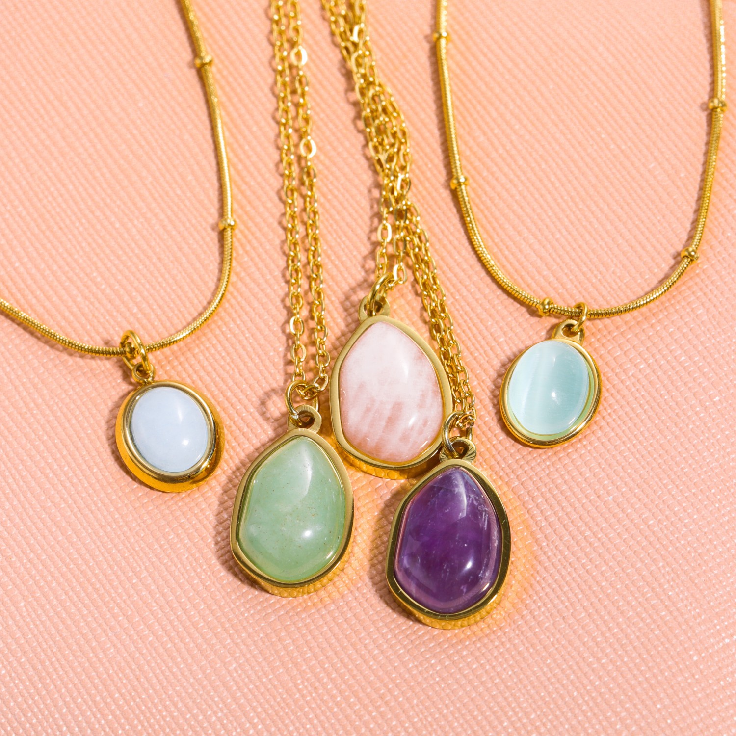 Luxury Oval Aquamarine Pendant Necklaces Women Titanium Steel Plating 18K Gold Clavicle Choker Temperament Female Jewelry Gifts