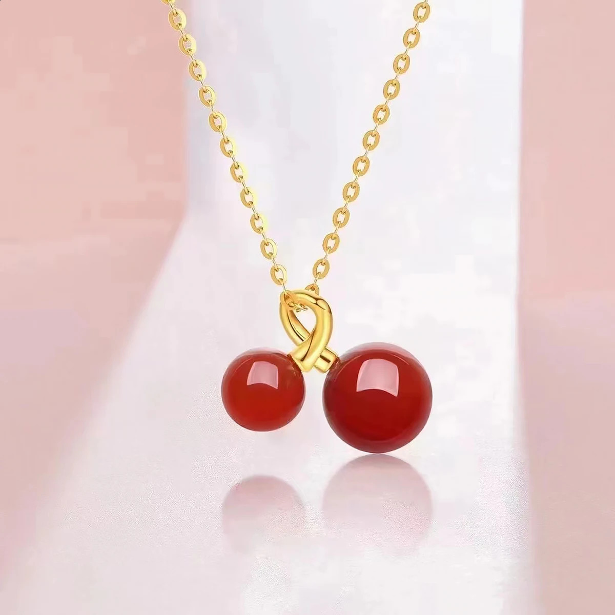 Wine Red Cherry Gold Colour Pendant Necklace Cherries 18K Laminated Gold Jewelry Necklaces April Gift for Teen Girls Party 241220
