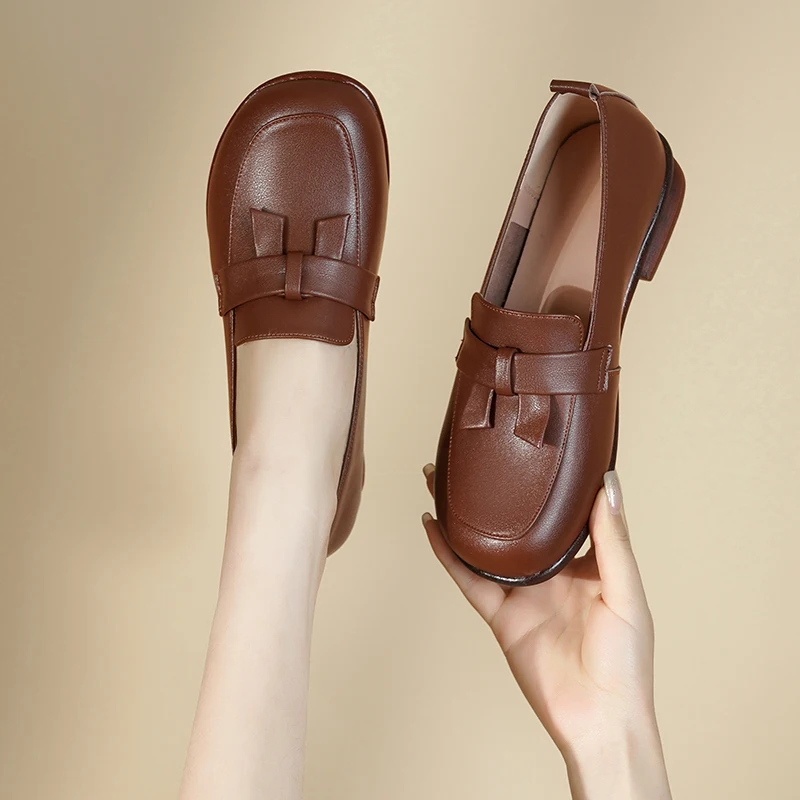 AIYUQI Loafers Women Spring Genuine Leather British Style Women Shoes Slip-on Lazy Beanie Shoes Women
