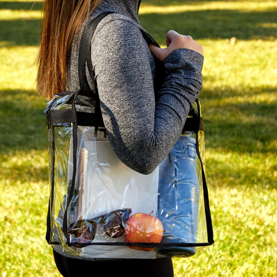 2Pcs Clear Tote Bags with Zipper Large Capacity Transparent Shoulder Bag Multipurpose Transparent for Work School Gym 250103