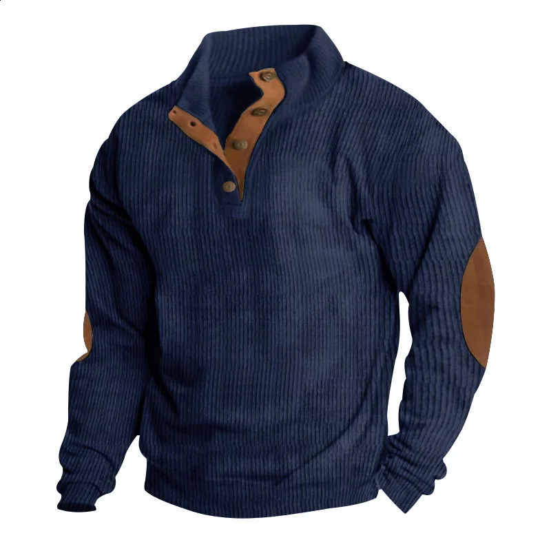 Spring and Autumn casual mens sportswear with standing collar long sleeved patches work straps Corduroy comfortable mens clothing 241223