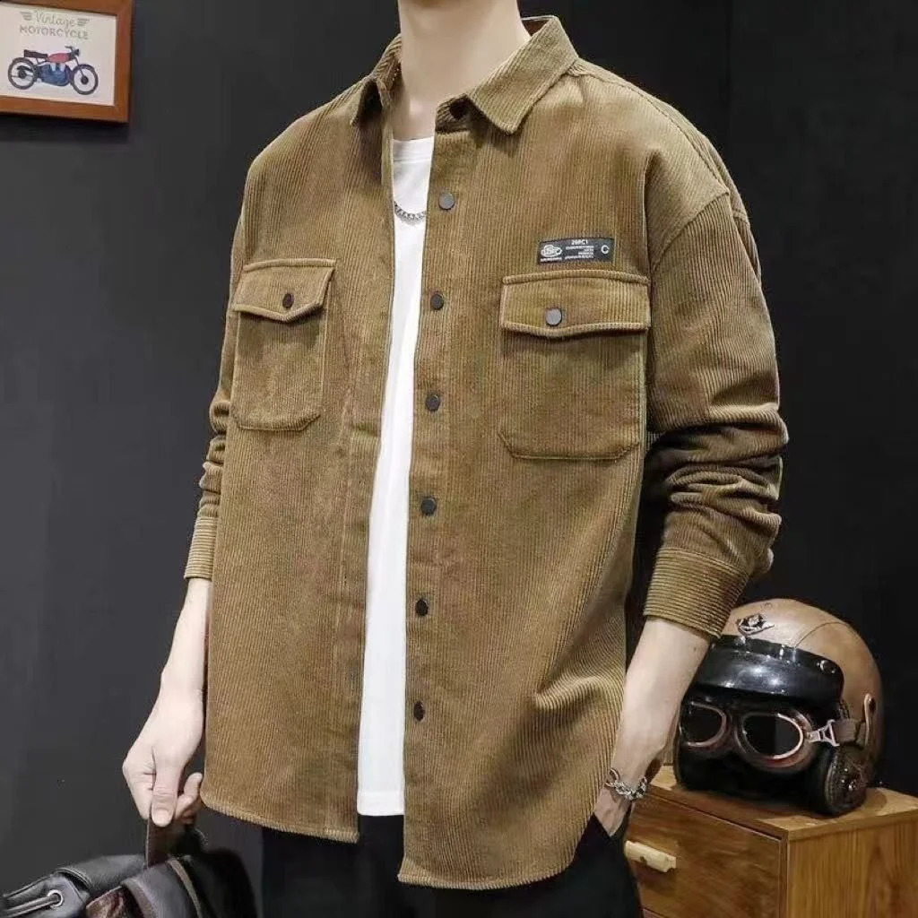 Thickened Corduroy Jacket with Casual Turtle Neck for Men in Spring and Autumn 241223