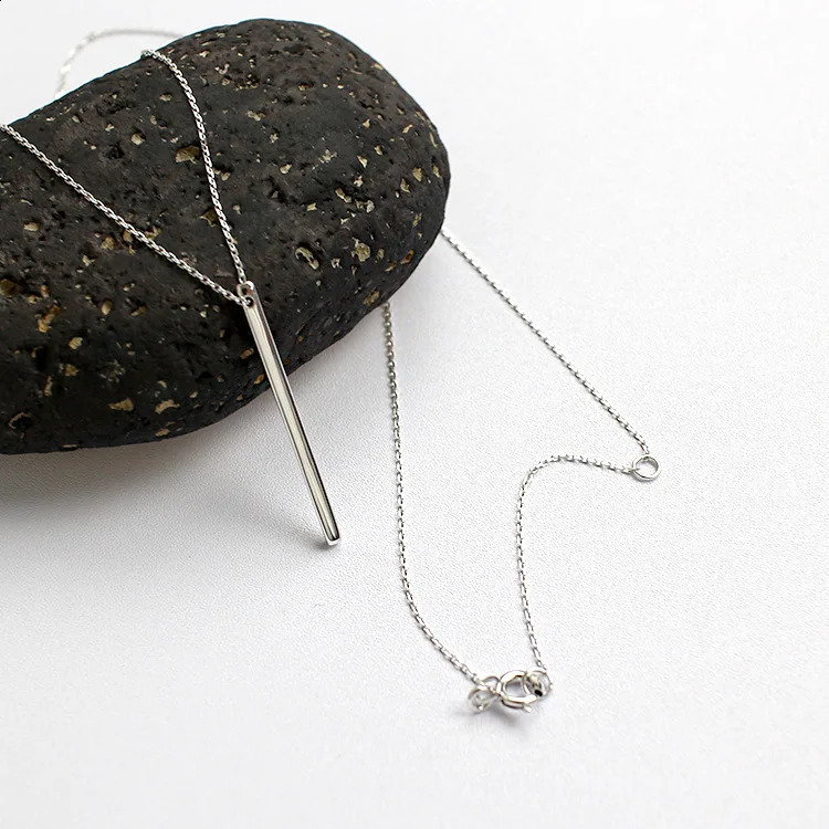 Real Sterling 925 Silver Rectangular Stick Necklace Woman Accessories Minimalist Friendship Pendants Necklaces Neck Jewelry 241220