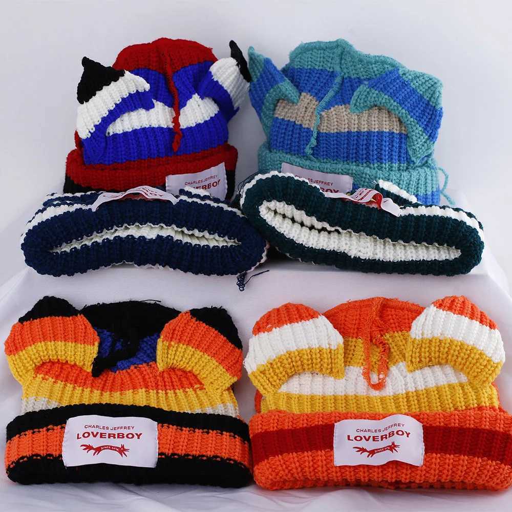 New Cat Ear Knitted Hat Warm Pig Ear Wool Hat Cute Fashion Hoodie Niche Design Hip Hop Personalized Cold Hat M241223