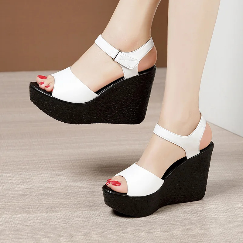 Cowhide Wedges Sandals Summer Womens Genuine Leather Shoes Platform Ladies High Heel Shoe Casual Flats 3243 241213