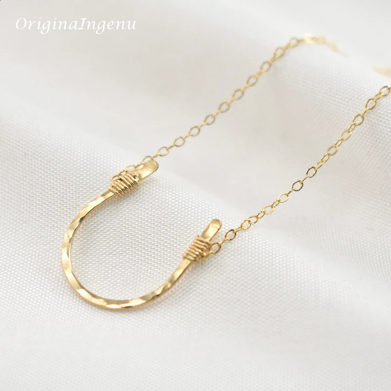 925 Silver Hammered Letter U Pendant Handmade Horseshoe Necklaces Gold Filled Choker Kolye Vintage Jewelry Boho Women Necklace 241220