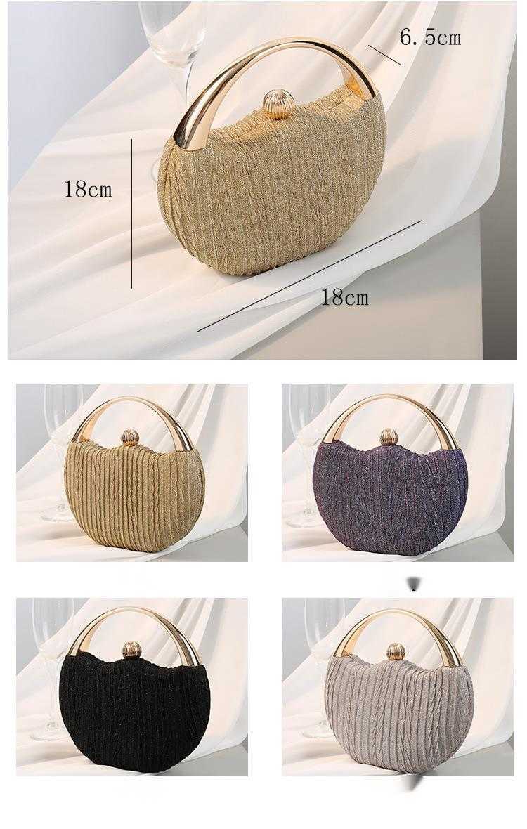 Clutch Bag Womens Bag New Pleated Dinner Bag Banquet Womens Fashionable Metal Hand-held Box Bag Round Bag 240920
