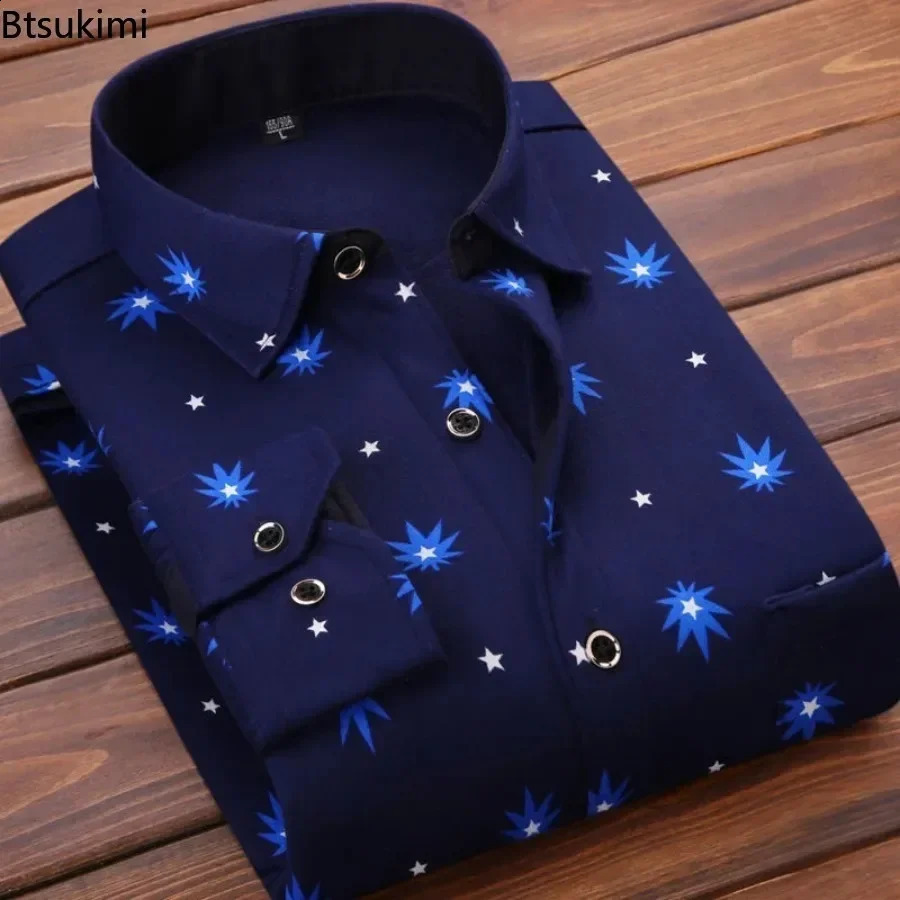 Mens Fleece Warm Long Sleeve Shirts Casual Slim Men Business Office Shirt Tops 2025 Fashion Laple Plaid Thick Shirt for Men 241223