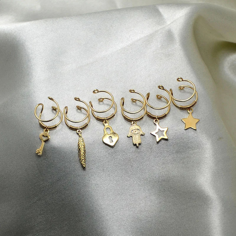 Domino Handmade DOUBLE WRAP Clip Earrings Fatimas hand Ear Cuff Lock Key Star No Piercing Hollow out Star Cartilage Cuff 241220