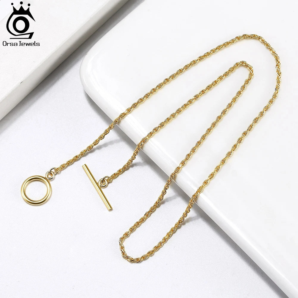 ORSA JEWELS 14K Gold 1.5MM Width Rope Chain Bracelet Double Layer 925 Sterling Silver Round Charm Bracelet Daily Jewelry SB121 241214