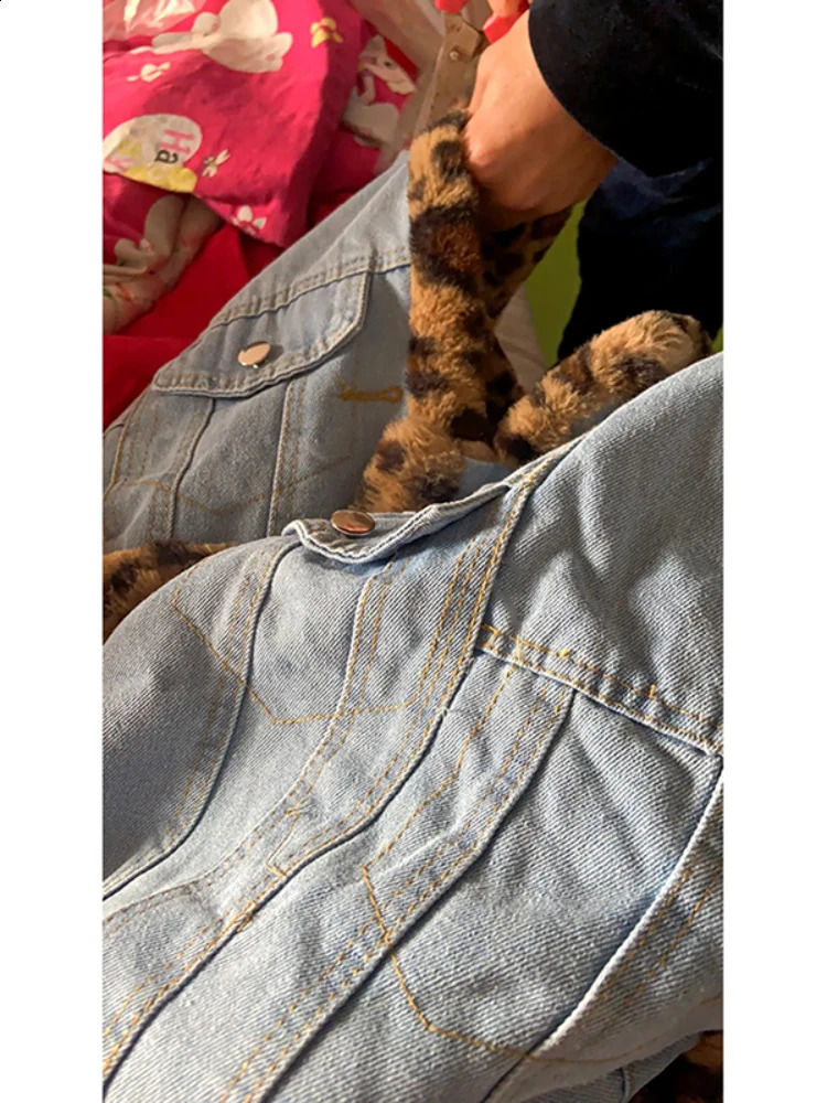 Womens Fur leopard-print Short Thick Mink Casual In The Autumn and Winter Lamb Wool Denim Two-sided Coat Jacket 241220