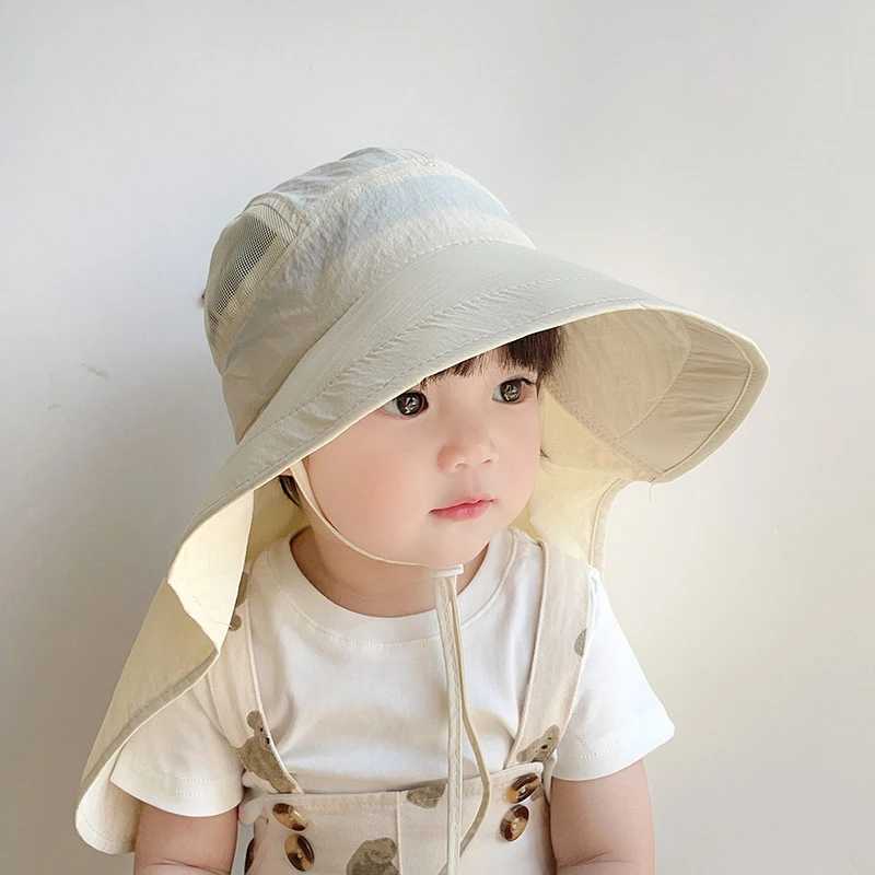 Caps Hats Summer Baby Sun Hat with Neck Flap UV Protection Quick Dry Large Brim Beach Hat Childrens Bucket Hat H241223