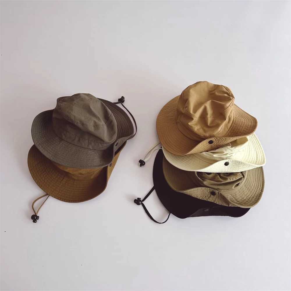 Caps Hats New Childrens Bucket Hat Summer Solid Color Sunhat Childrens Fishing Hat Sunhade Visor Boys and Girls Outdoor Fashion Beach Hat 2-6Y H241223