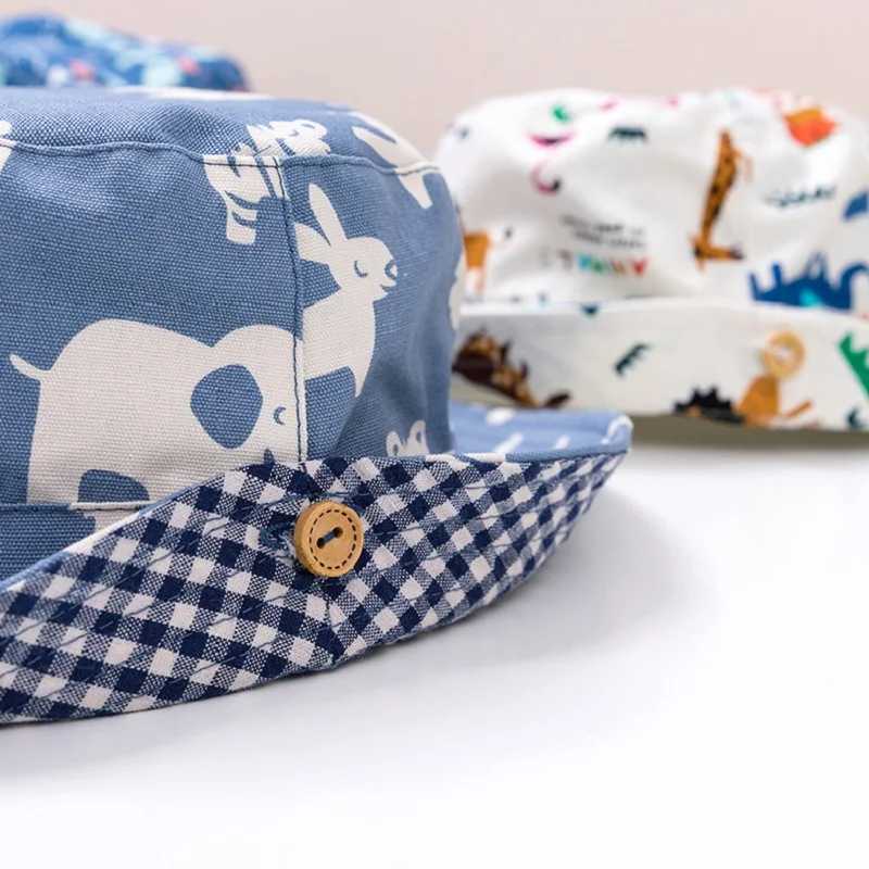 Caps Hats Summer childrens cotton cartoon bucket hat boys printed floral baby hat childrens hat H241223