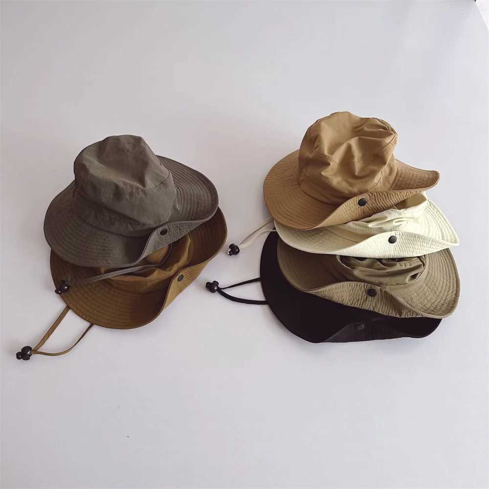 Caps Hats New Childrens Bucket Hat Summer Solid Color Sunhat Childrens Fishing Hat Sunhade Visor Boys and Girls Outdoor Fashion Beach Hat 2-6Y H241223