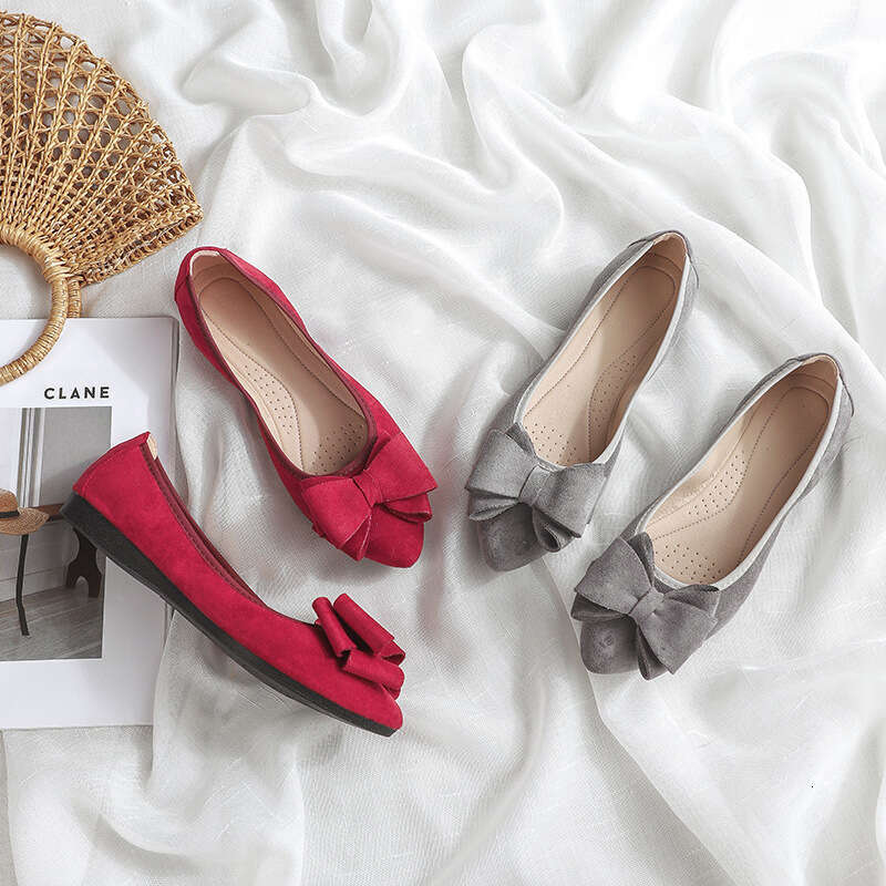 Old Beijing Cloth Flat Bottomed Bean Single Butterfly Bow Light Mouth Apricot Work Women's Maternity Shoes
