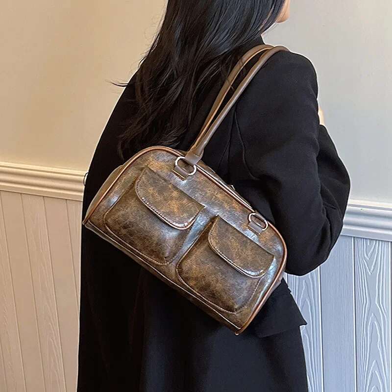 Women's Bags Handbag Retro Small Double Pockets Shoulder Bags For Women New Fashion Trend Designer Underarm Bag Female Handbags And Purses