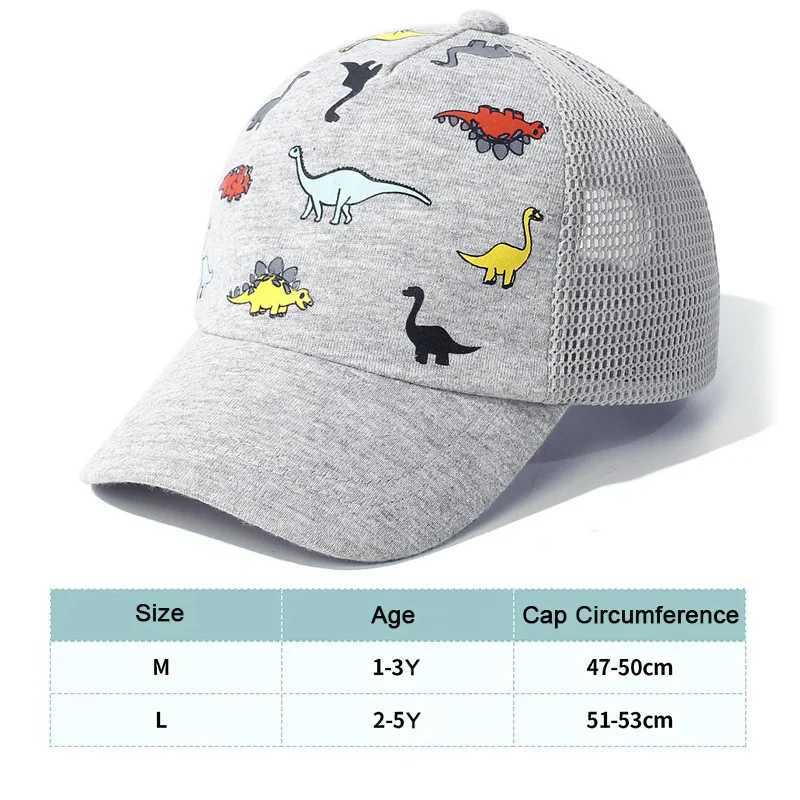 Caps Hats New Childrens Baseball Hats Cartoon Dinosaur Summer Boys and Girls Hats Sun Protection Casual Hats Mesh Breathable Childrens Accessories H24