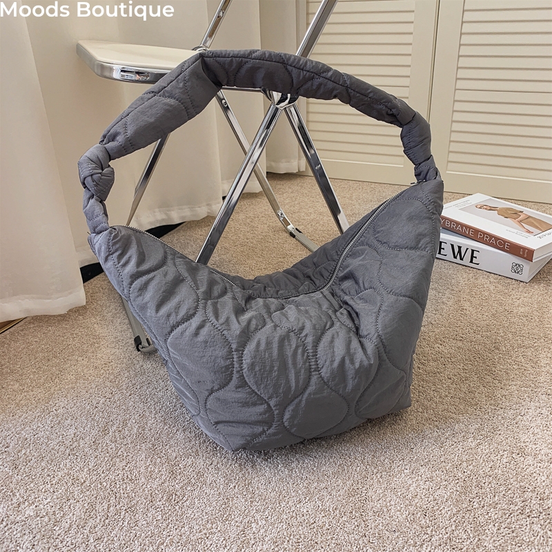 MOODS Roomy Shoulder Bags For Women 2023 Designer Luxury Bag Down Feather Padded Crossbody Hobo Bag Large Capacity Shopper Totes