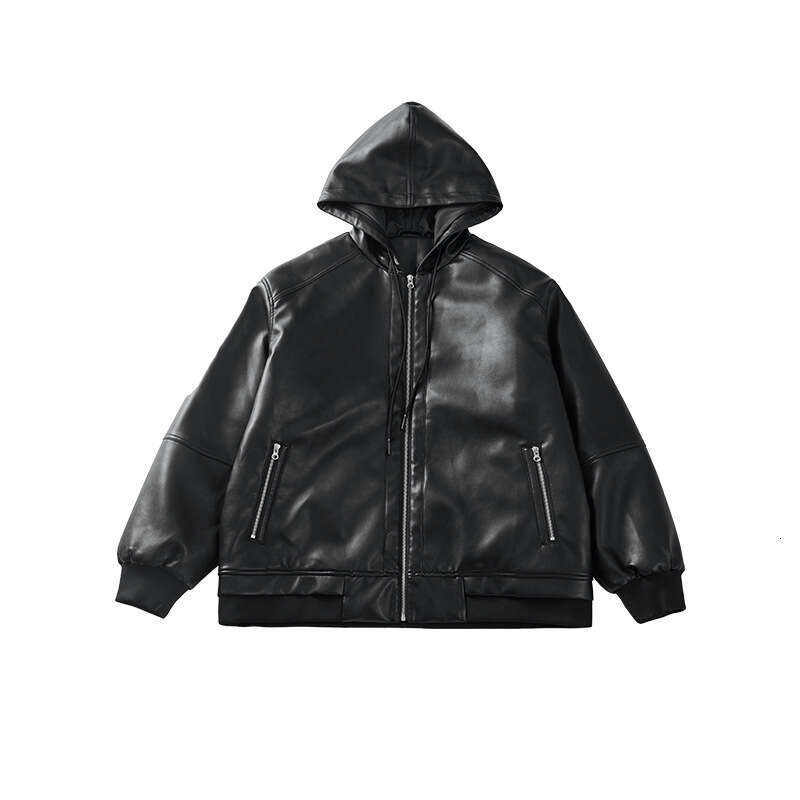 Wear Hooded Cotton Jacket Winter High End Trendy Thickened Warm Loose Zipper Leather Men's Coat