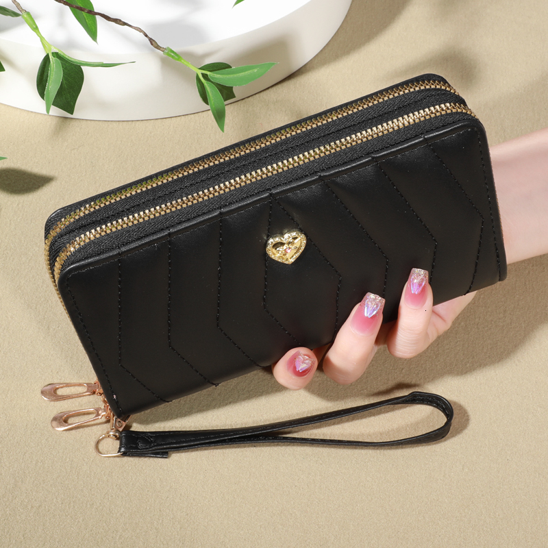 Chic Faux Leather Wallet Double Zipper Security Coin Purse & Card Slots - Fashionable Wristband Clutch For Everyday