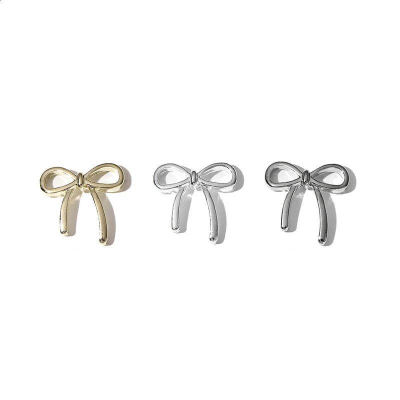 10pcs Bow Deco Nail Art Charm 3D SilverGold Bowknot Ribbon Nail Decor Parts DIY Manicure Accessories 241223