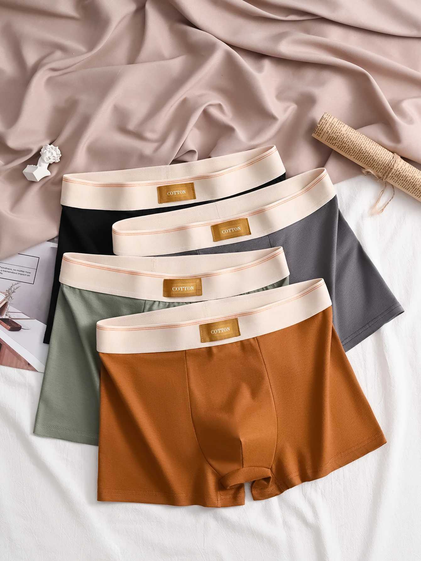 Mens 4-piece underwear soft and comfortable casual daily boxer fabric solid color trendy and personalized shorts W241223