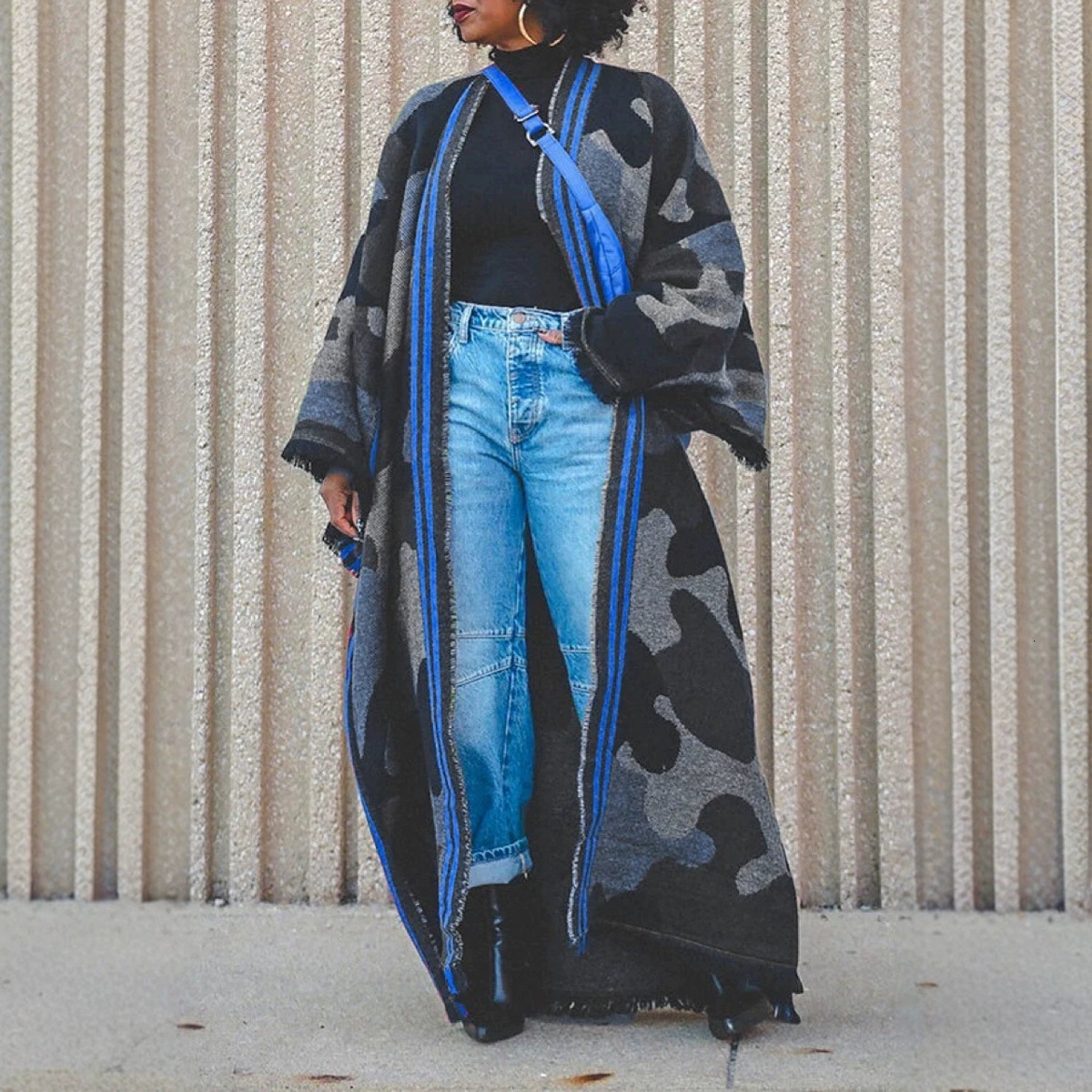 WINYI Camouflage Colored African Womens Winter Kimono Long Sleeve Coat Abaya Dubai Open End Long Open Party Dress 241019